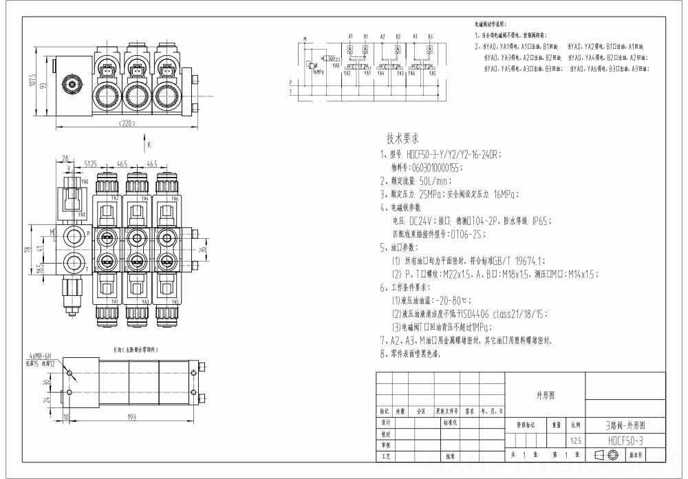 Hydraulic Joystick Control Valve Manual Solenoid Control Valve - HDCF50 Series | Wholesale & OEM drawing image