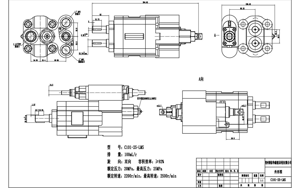 C101-25-LAS 112 cc/rev Hydraulic Gear Pump drawing image