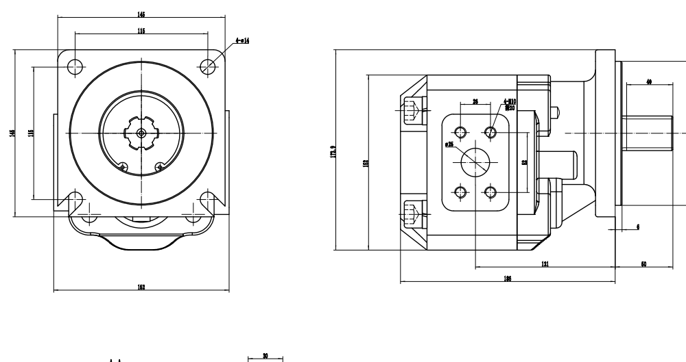 JHP2063 63 cc/rev Hydraulic Gear Pump drawing image
