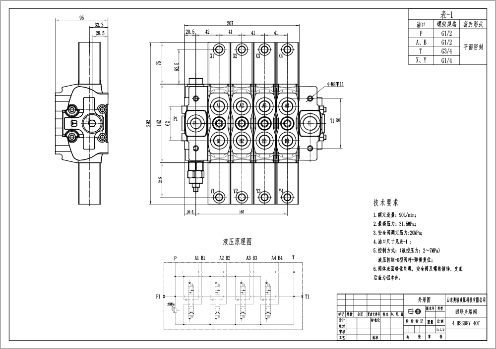 HSDLS180-Electric unloading valve Manual 4 Spool Sectional Directional Valve drawing image
