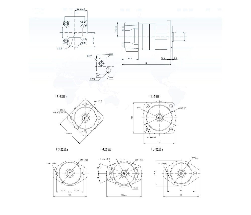 BM5_Cycloid Hydraulic Motor 80 cc/r 75 Lpm Hydraulic Motor drawing image