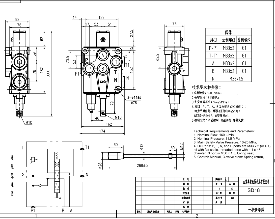 SD18 Manual 1 Spool Monoblock Directional Valve drawing image
