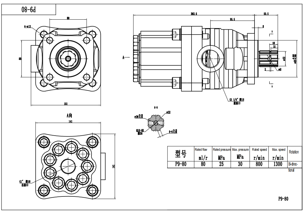 P9-80-H 80 cc/rev 20 MPa (2900 psi) Hydraulic Piston Pump drawing image