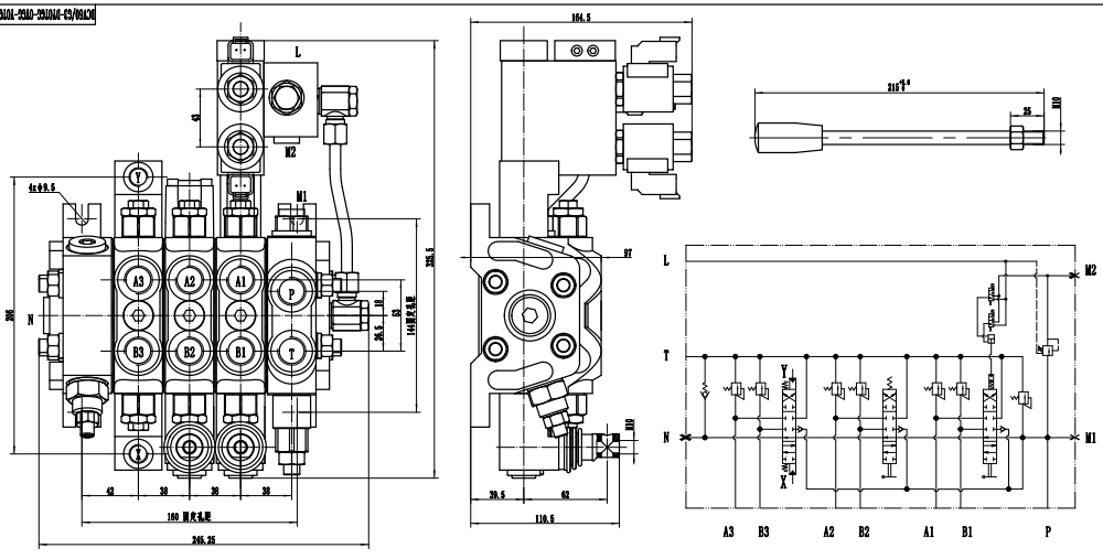DCV60 Electro-hydraulic 3 Spool Sectional Directional Valve drawing image
