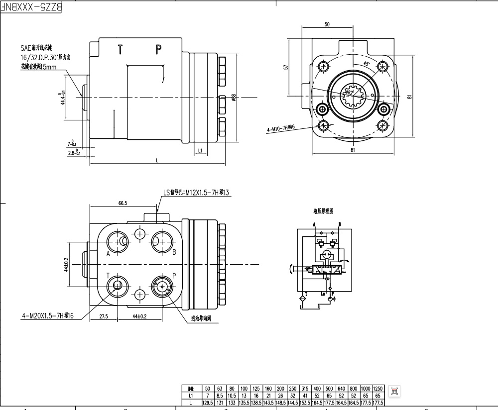 BZZ5-E100BKF 100 ml/r 7.5 L/min Streering Unit drawing image