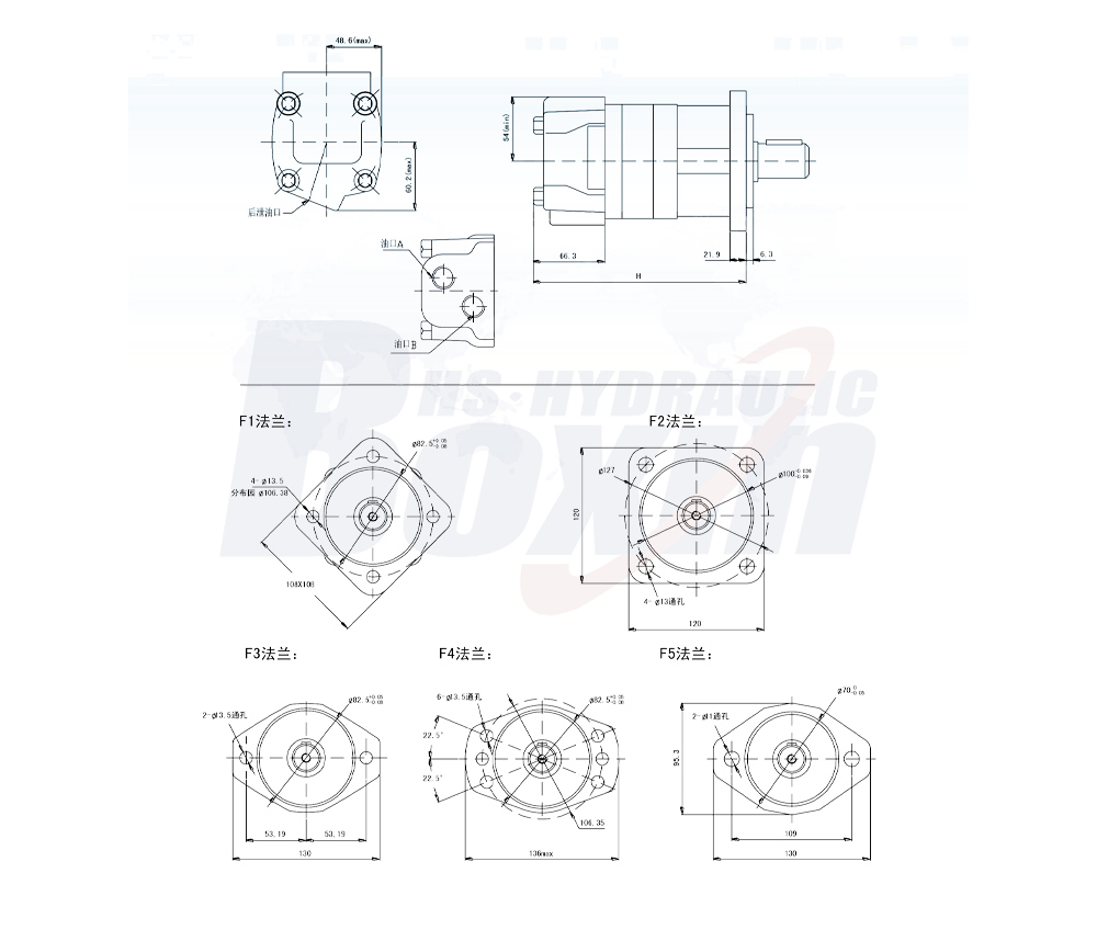 BM5_Manual Directional Valve Motor 160 cc/r 75 Lpm Hydraulic Motor drawing image