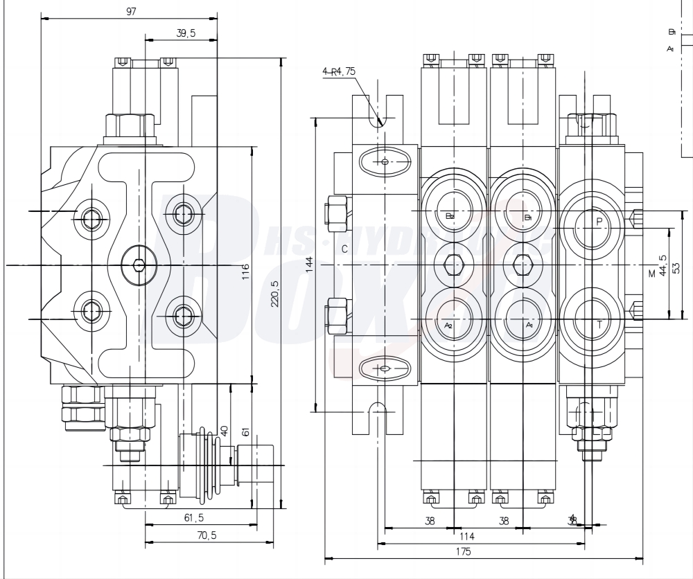 Bulk Supply DCV60-FZJ Manual 2 Spool Sectional Control Valve from Factory drawing image