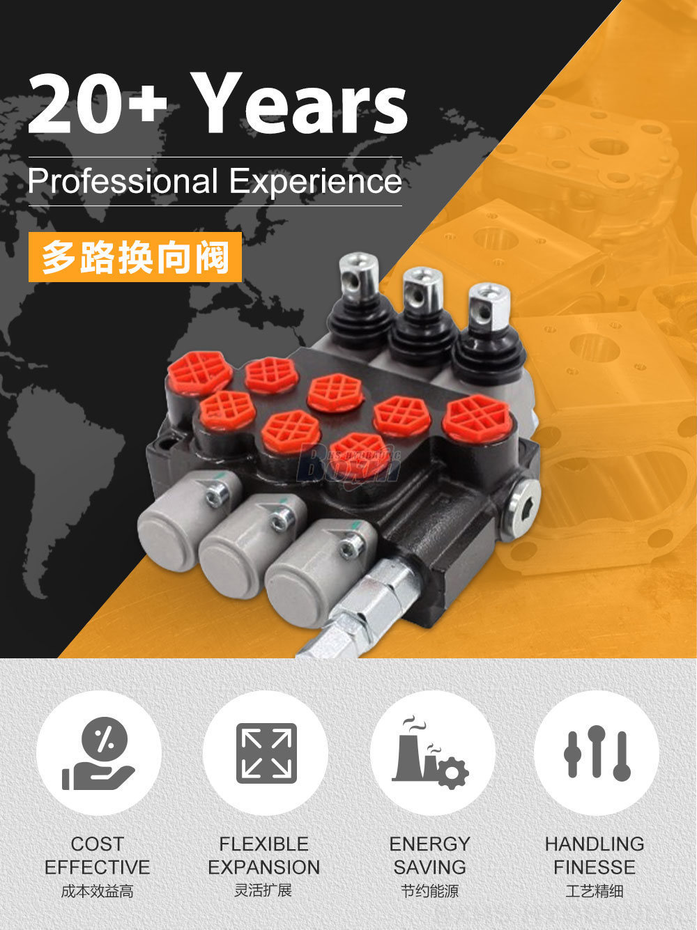 P40-G38-G12-OT-OT-OT 手控 3 联 整体式换向阀