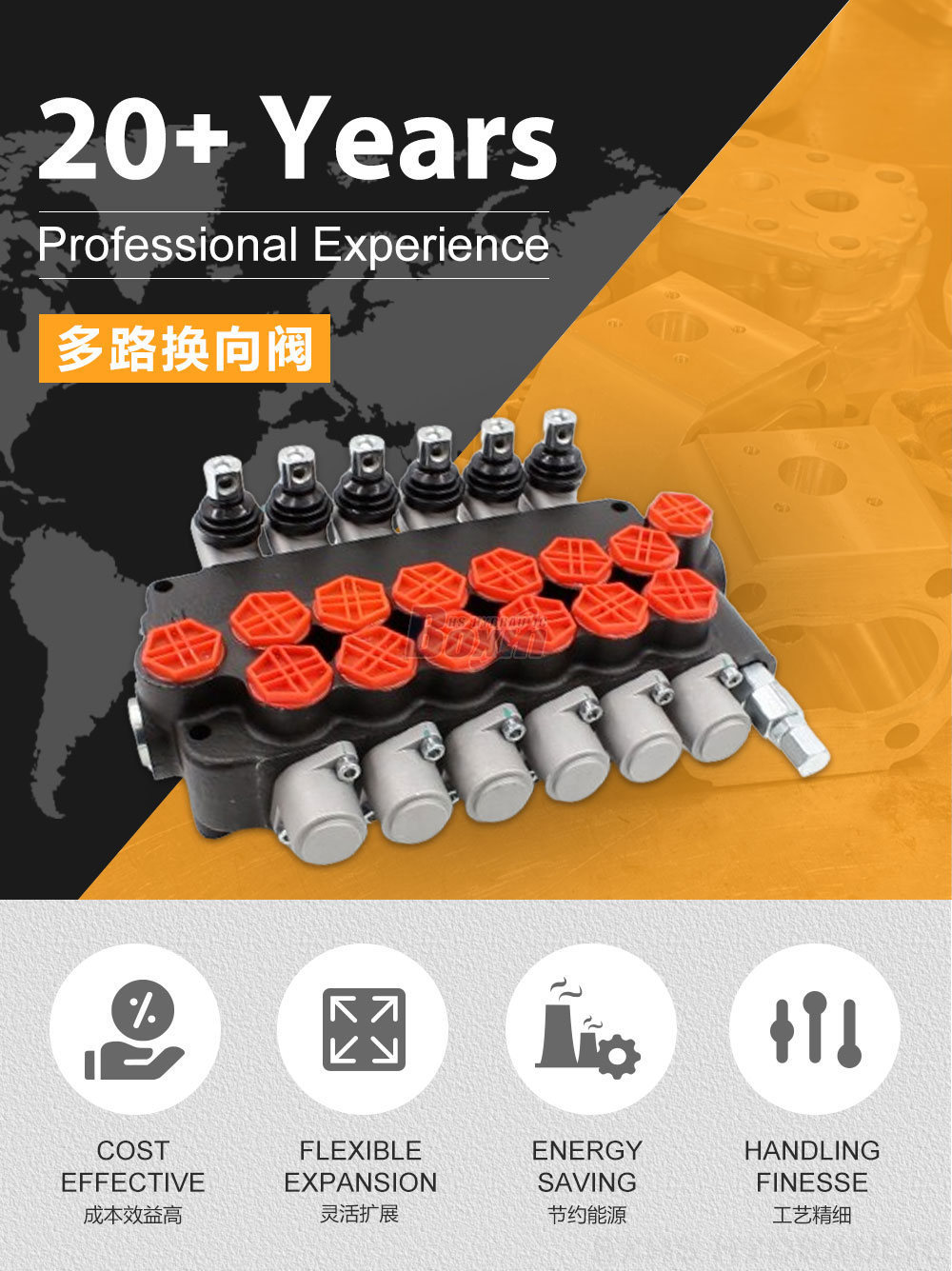 P80-G34-6OT 手控 6 联 整体式换向阀